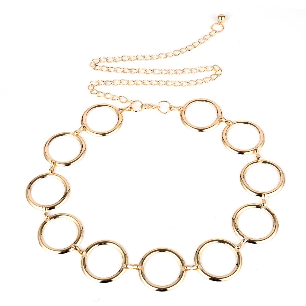 Ladies Geometric Long Belly Waist Chain Belt For Women Fashion Female Personality Metal Gold Circle Chain Belt For Dress