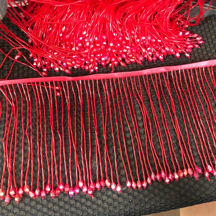 Customized colorful glass bead chain beaded trimming fringe pearl tassel for women Ballet costumes processing