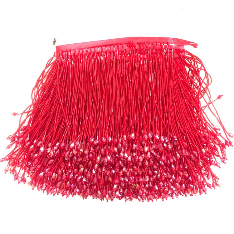 Customized colorful glass bead chain beaded trimming fringe pearl tassel for women Ballet costumes processing