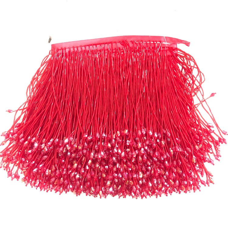 Customized colorful glass bead chain beaded trimming fringe pearl tassel for women Ballet costumes processing