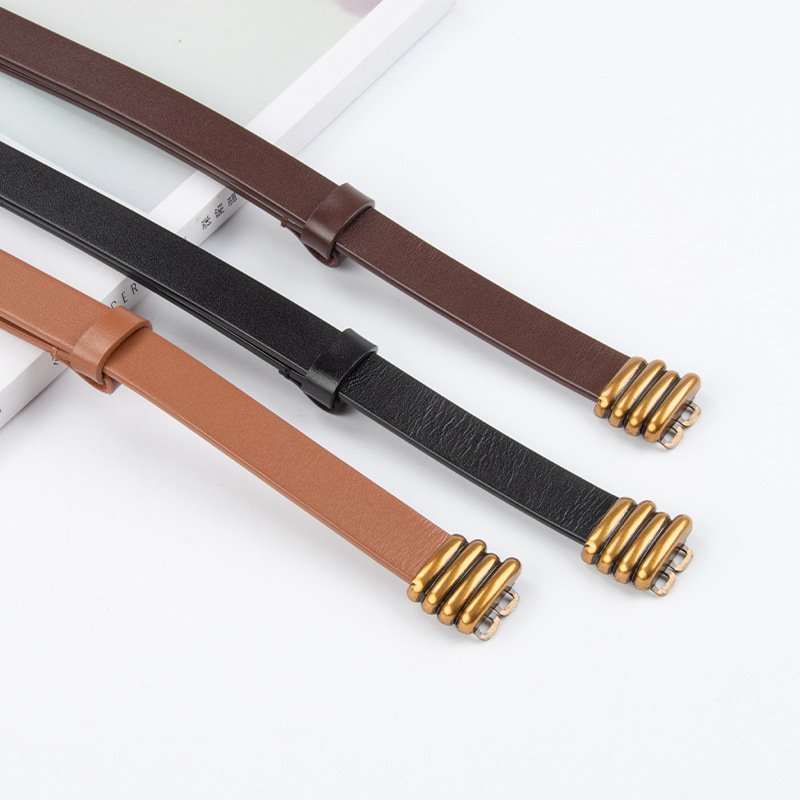 Wholesale Retro Genuine Leather Belt Thin Waist Belt Chain Oemtailors Adjust Dress Belt For Women