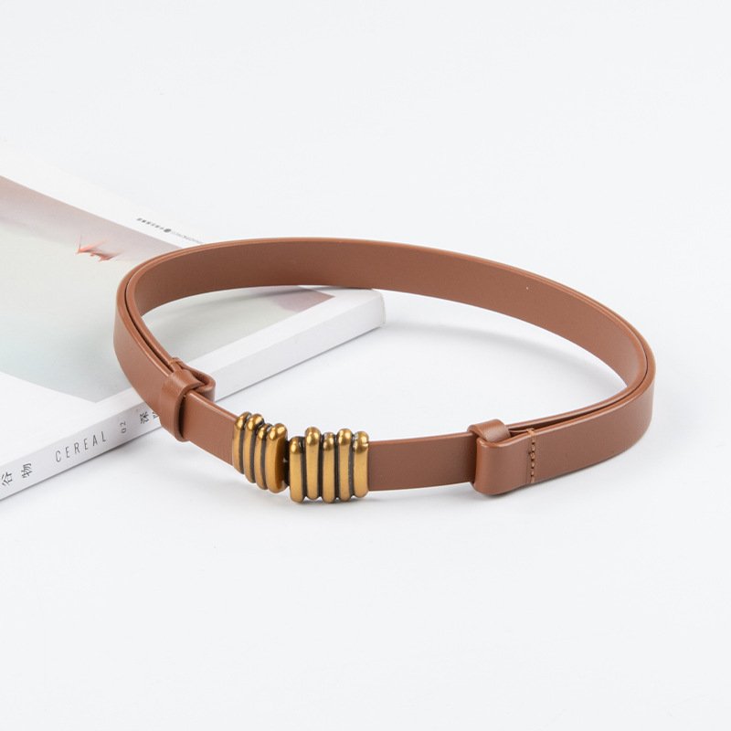Wholesale Retro Genuine Leather Belt Thin Waist Belt Chain Oemtailors Adjust Dress Belt For Women