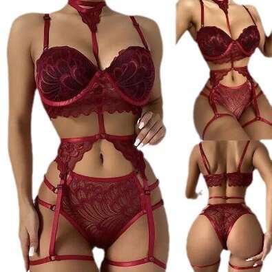 Wholesale Erotic Women Lace Bow Valentine Day Thongs Bandage Lingeries Women's Hollow Out Lingeries