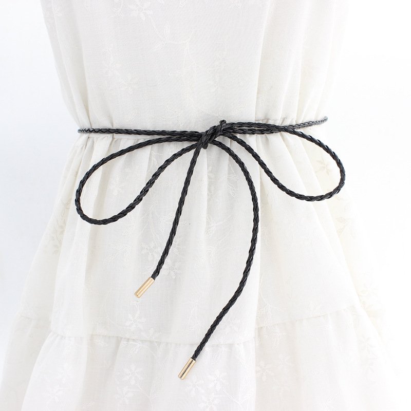 2024 New Designer Hot Sale Women Black Knotted Waist Chian Belt For Dresses Suits Big Waist Size