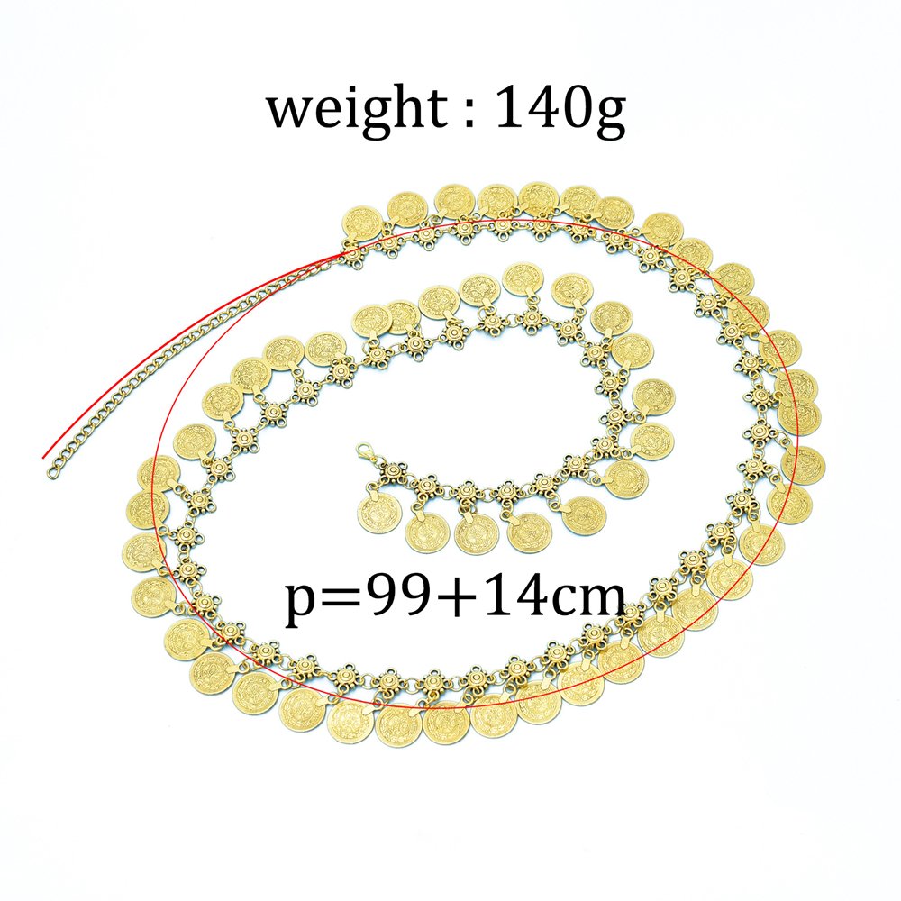 Tassel Coins Waist Chain Belt for Women Hiphop Alloy Gold Color Belly Chain Dress Body Belt Fashion Jewelry