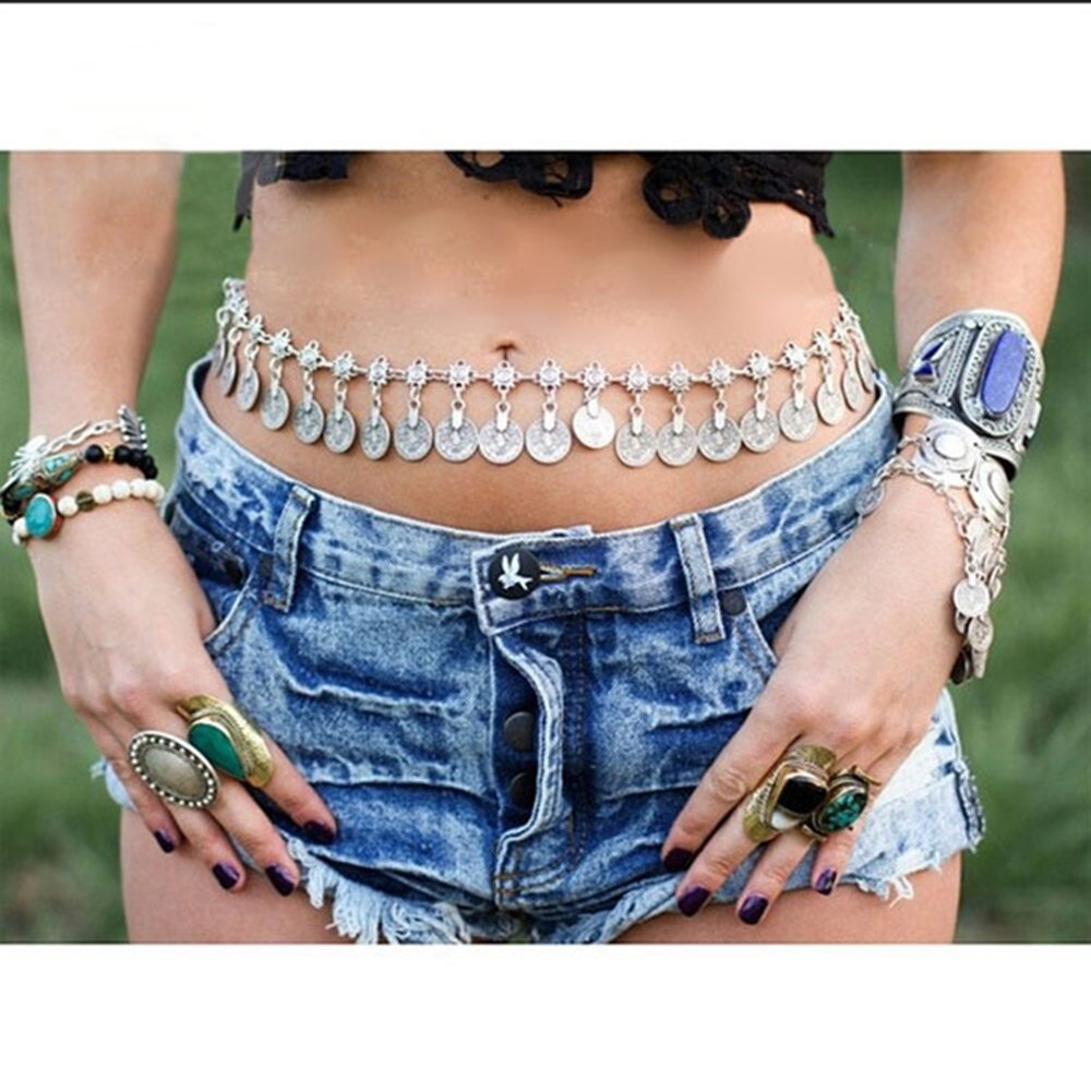Tassel Coins Waist Chain Belt for Women Hiphop Alloy Gold Color Belly Chain Dress Body Belt Fashion Jewelry
