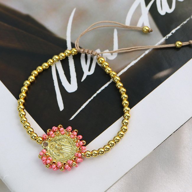 18K gold plated Bohemia Vintage Color Tiny Blessings Bead Handmade accessories women Brass bracelets