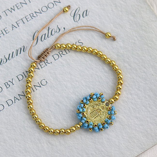 18K gold plated Bohemia Vintage Color Tiny Blessings Bead Handmade accessories women Brass bracelets