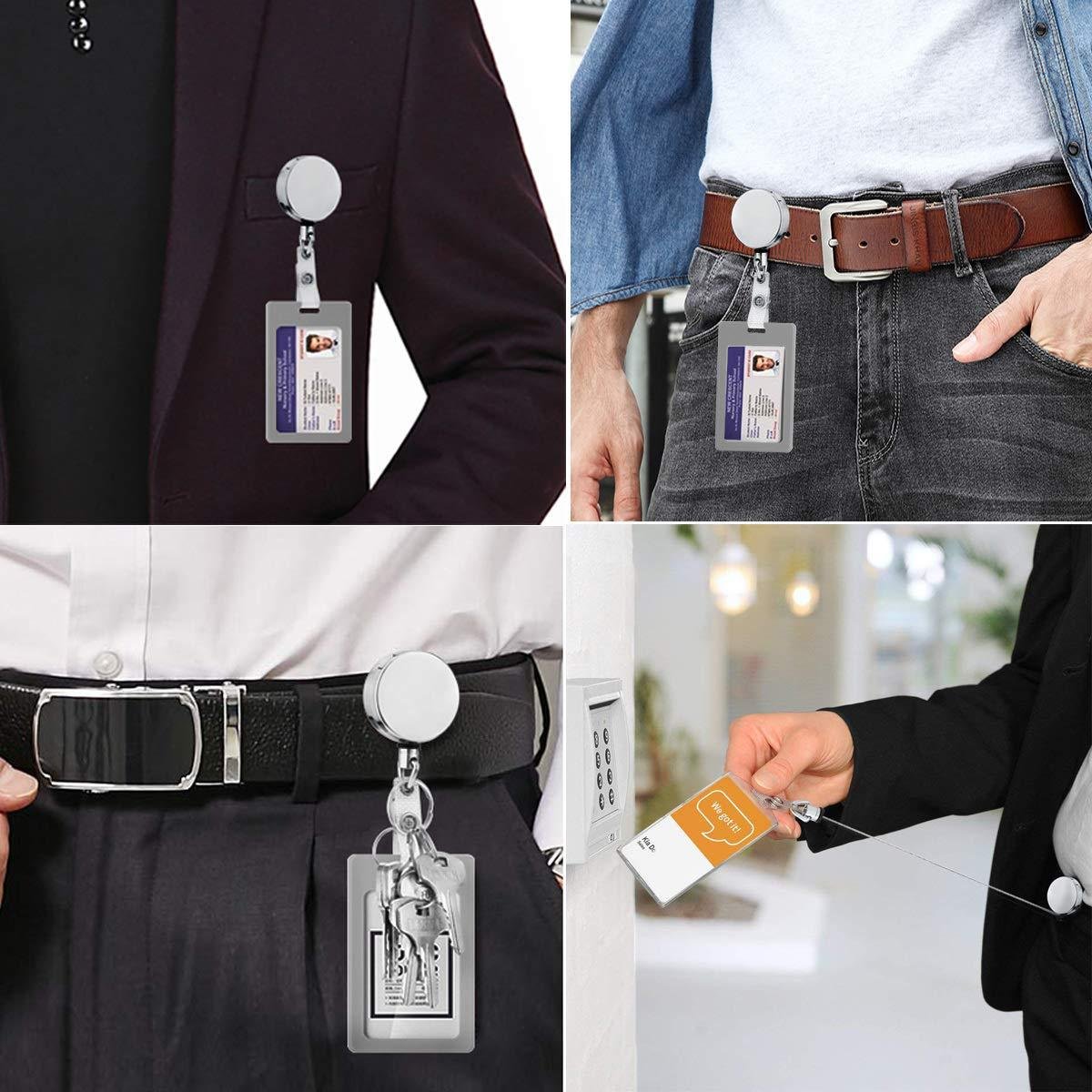 Heavy Duty Metal Retractable Badge Holder Reel ID Badge Holder with Belt Clip Key Ring for Name Card Key Chain Black