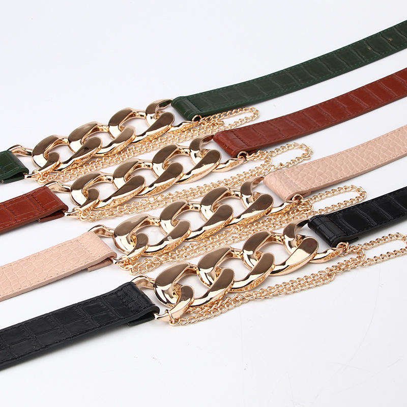 Women's Exquisite Fashion Chain Pu Belt Leather Look Belt Dress Belt