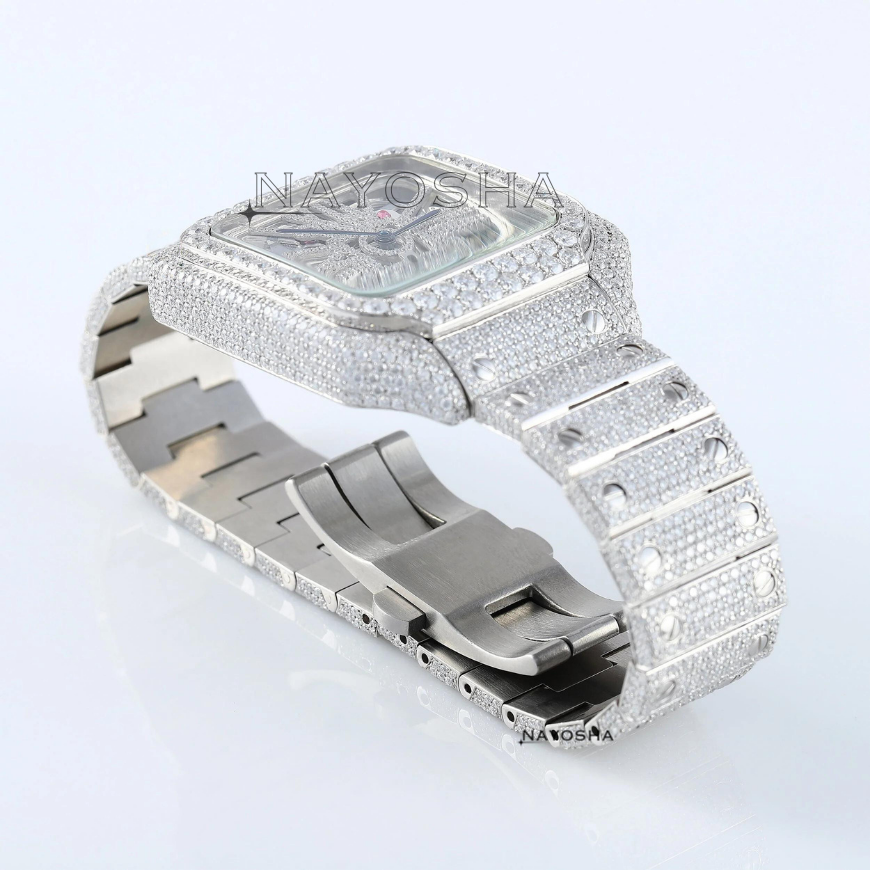 Luxury Bling 2024 New Fully Iced Out Skeleton VVS Moissanite Diamond in Stainless Steel Band Hip Hop Style Low Factory Price Men