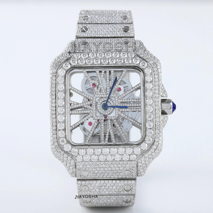Luxury Bling 2024 New Fully Iced Out Skeleton VVS Moissanite Diamond in Stainless Steel Band Hip Hop Style Low Factory Price Men