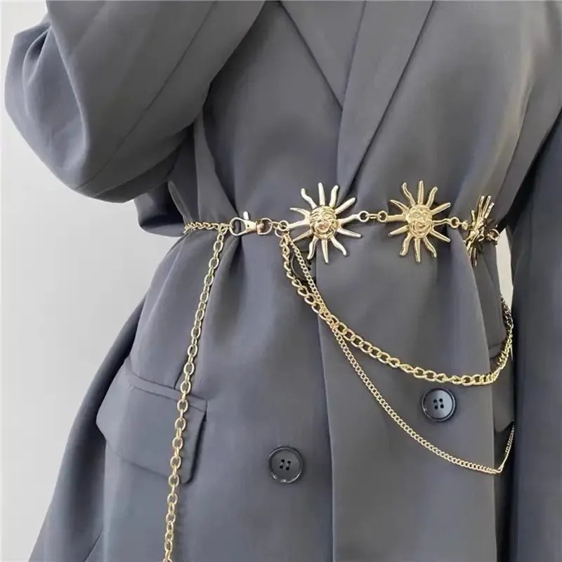 Sunflower Gold Body Chain Metal Layered Belt, Chain Boho Body Belly Chain Summer Beach Jewelry for Women and Girls