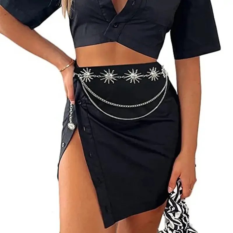 Sunflower Gold Body Chain Metal Layered Belt, Chain Boho Body Belly Chain Summer Beach Jewelry for Women and Girls