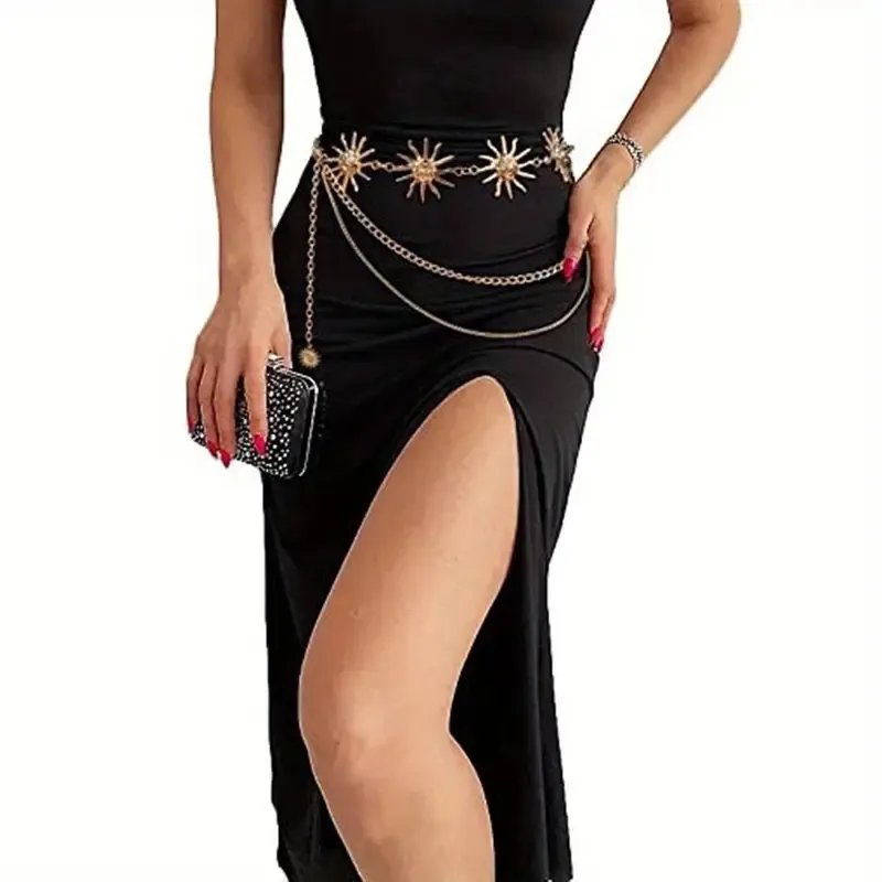 Sunflower Gold Body Chain Metal Layered Belt, Chain Boho Body Belly Chain Summer Beach Jewelry for Women and Girls
