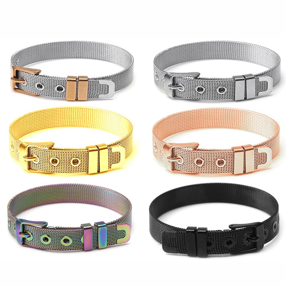 Stainless steel Elastic Charms 10 MM mesh wristband bracelet bangles Adjustable Belt Buckle Charm Bracelet Bangle Jewelry Women