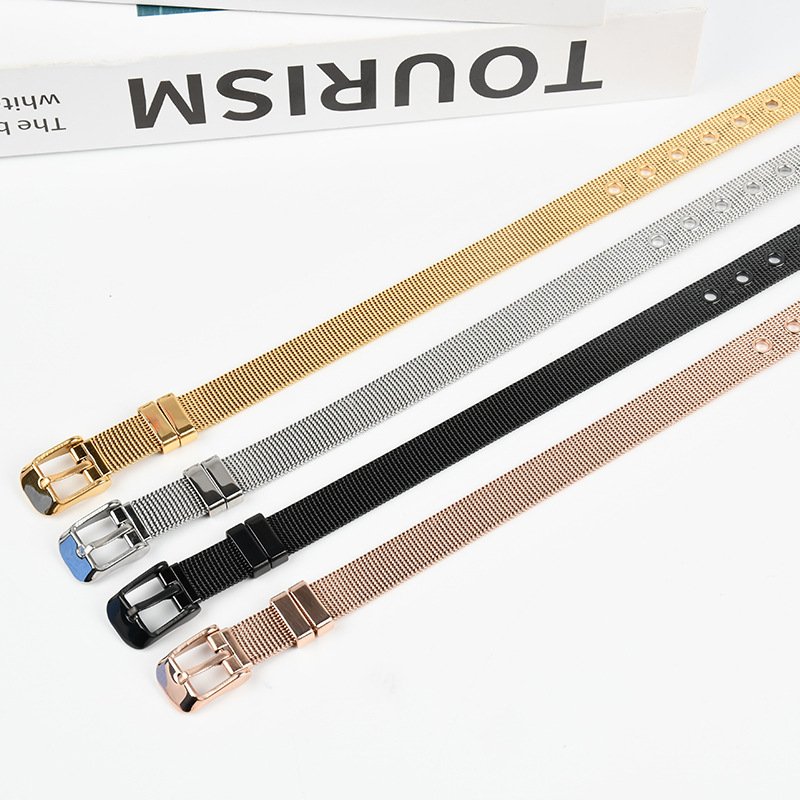 Stainless steel Elastic Charms 10 MM mesh wristband bracelet bangles Adjustable Belt Buckle Charm Bracelet Bangle Jewelry Women