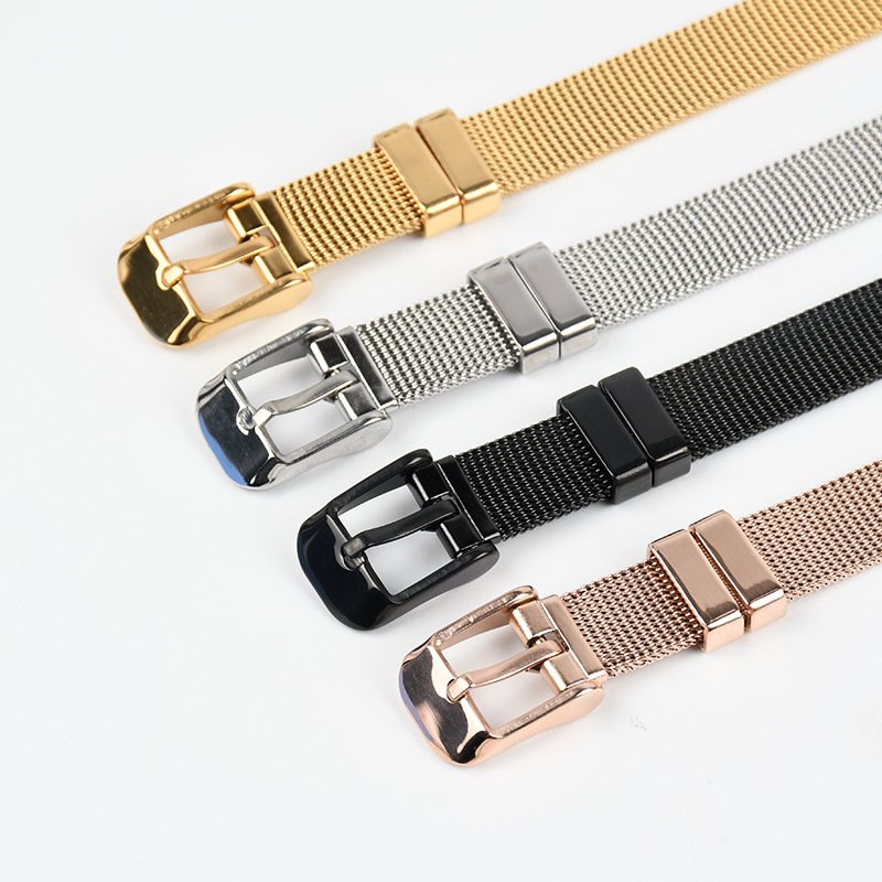 Stainless steel Elastic Charms 10 MM mesh wristband bracelet bangles Adjustable Belt Buckle Charm Bracelet Bangle Jewelry Women