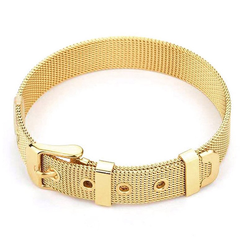 Stainless steel Elastic Charms 10 MM mesh wristband bracelet bangles Adjustable Belt Buckle Charm Bracelet Bangle Jewelry Women