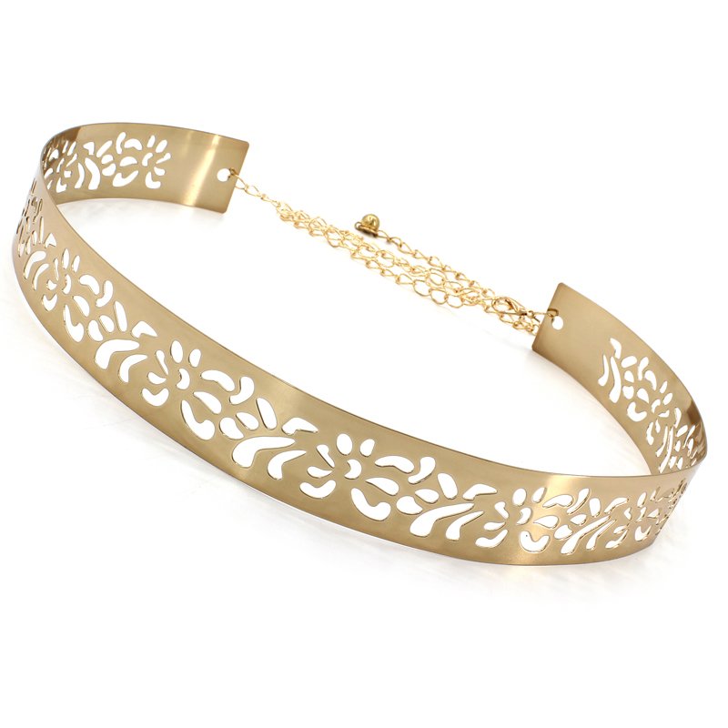 Fashion Full Metal Skinny Waist Belt Metallic Gold Wide Chains Lady adjustable Belt for dress