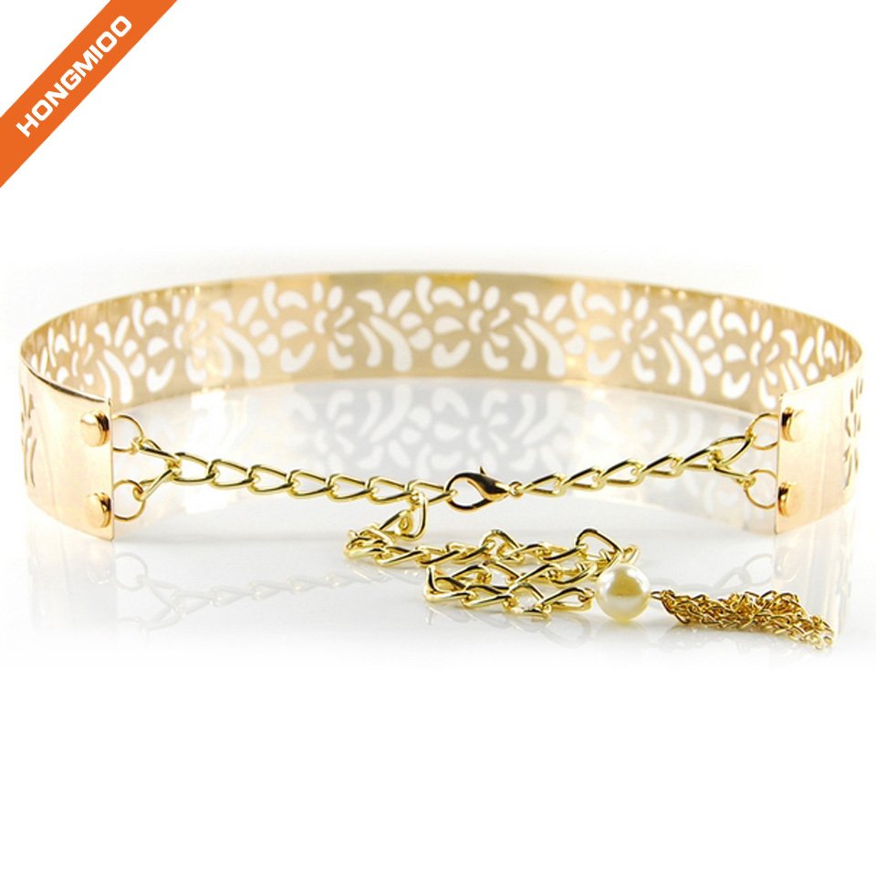 New Product Wide Gold Metal Belt Waist Chain Waistband Dress Accessory