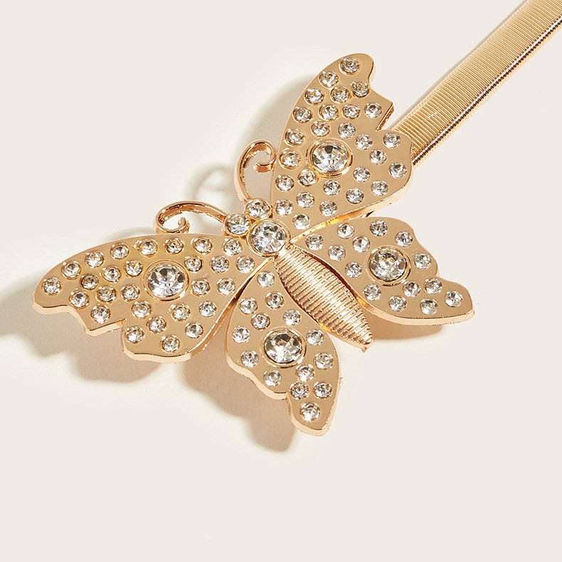 Metal Spring Belt Korean Fashion 18k Gold Plated Butterfly Chain Belt For Women