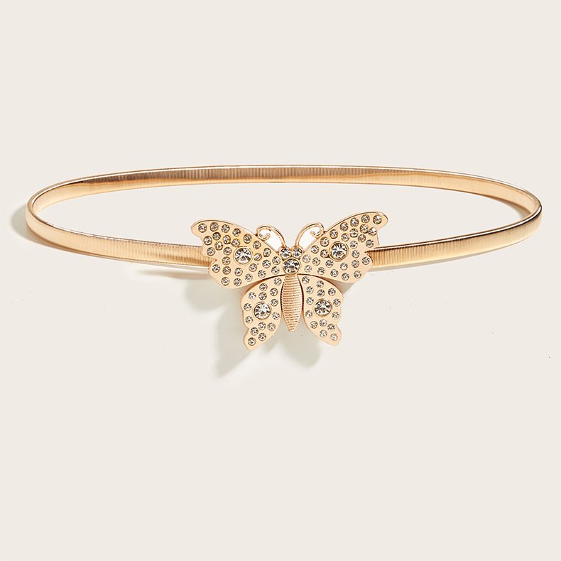 Metal Spring Belt Korean Fashion 18k Gold Plated Butterfly Chain Belt For Women