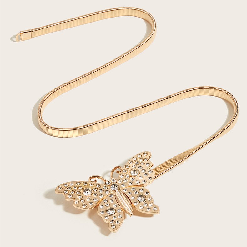 Metal Spring Belt Korean Fashion 18k Gold Plated Butterfly Chain Belt For Women