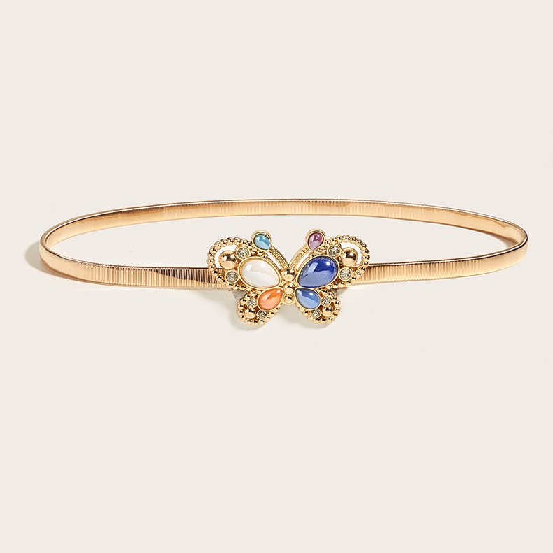 Metal Spring Belt Korean Fashion 18k Gold Plated Butterfly Chain Belt For Women