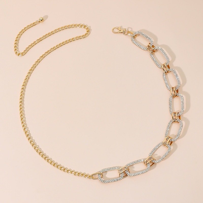 Fashion Versatile Accessories Women's Belt Chain Thin Metal Rhinestone Waist Chain Decorative Long Shirt dress