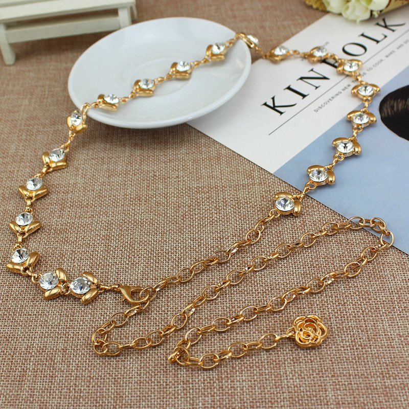 Wholesales Rhinestone Waist Chain Belt For Dress Fashion Accessories Hot Sale Gold Body Metal Chain Belt Girls