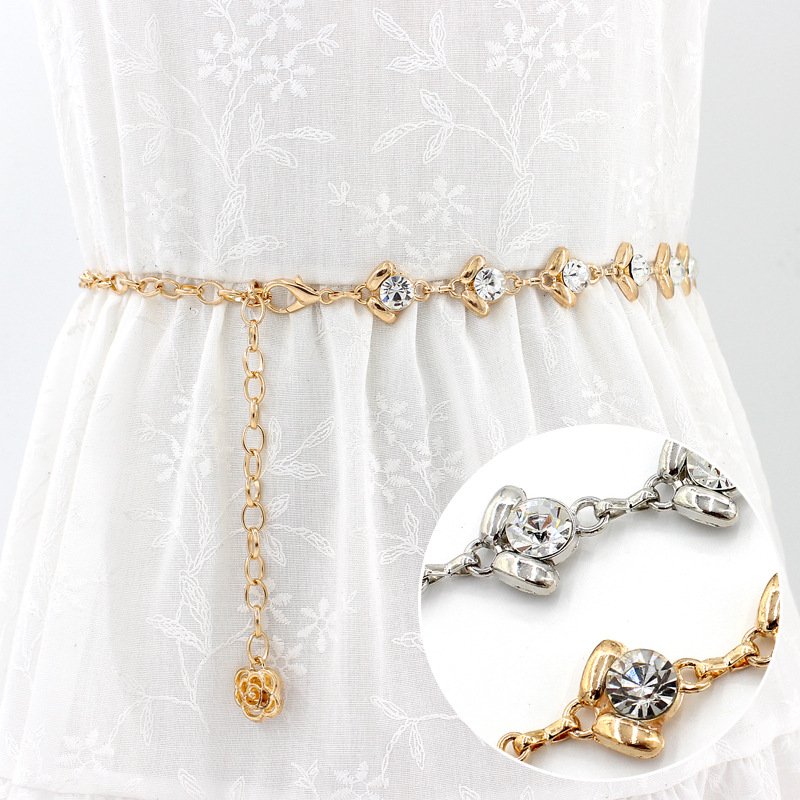 Wholesales Rhinestone Waist Chain Belt For Dress Fashion Accessories Hot Sale Gold Body Metal Chain Belt Girls