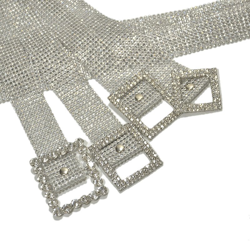 REWIN Fashion Women Sparkle Rhinestone Body Chain Belt With Double O-Ring Waistband Belt Crystal Waist Belt With Shinny Tassel