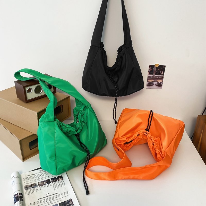 Sports Style Single Wide Shoulder Bag Simple Cross-body Fitness Leisure Large Capacity Nylon Unisex Letter Chain Solid Color