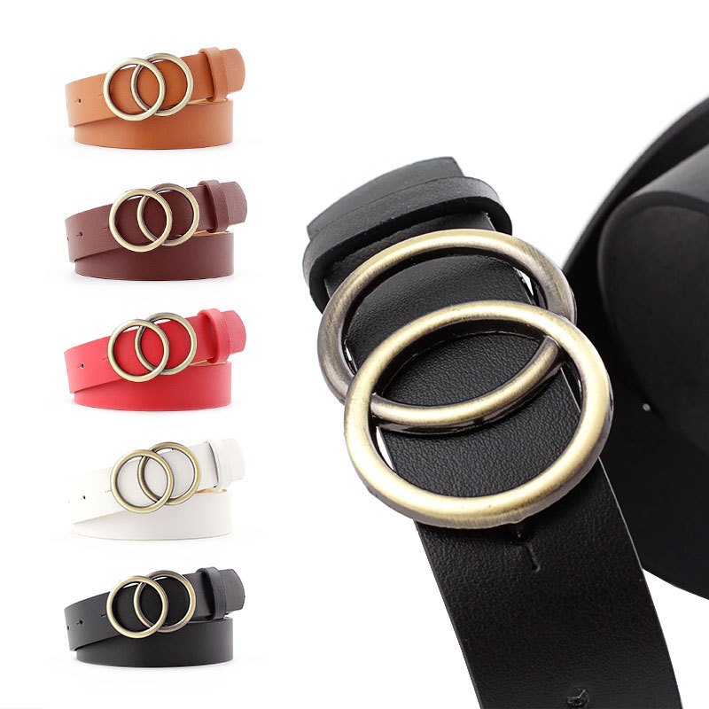 Western-Developed Country Retro Trend Dress Belt for Men and Women Bronze Antique Copper Buckle PU Leather Waist Seal