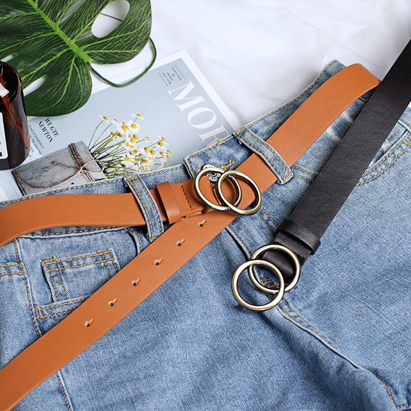 Western-Developed Country Retro Trend Dress Belt for Men and Women Bronze Antique Copper Buckle PU Leather Waist Seal