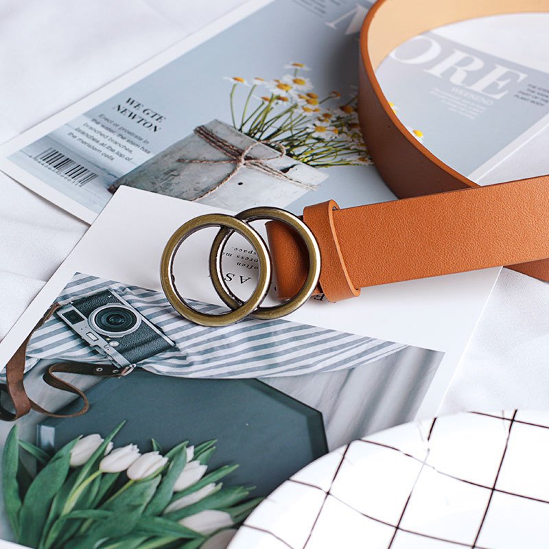Western-Developed Country Retro Trend Dress Belt for Men and Women Bronze Antique Copper Buckle PU Leather Waist Seal