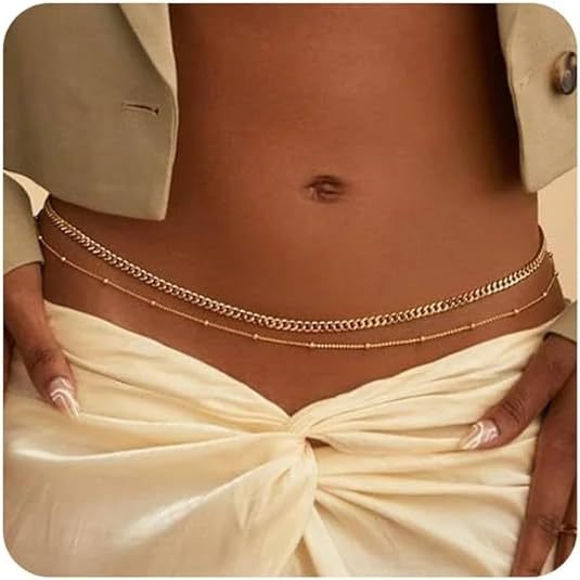 Anwen Popular love beads pearl chain Stainless steel double waist chain Light luxury waist chain women sexy