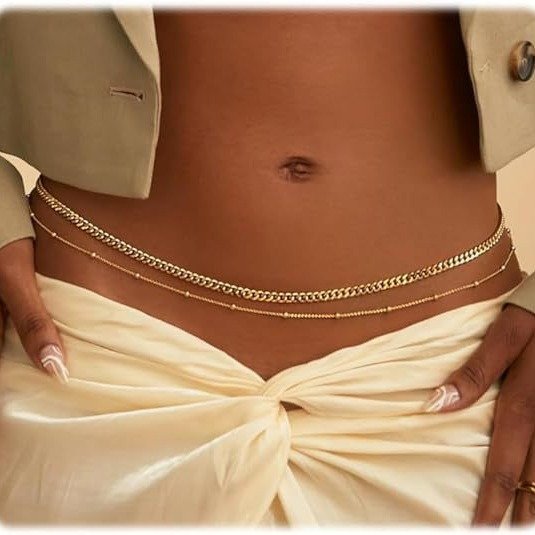 Anwen Popular love beads pearl chain Stainless steel double waist chain Light luxury waist chain women sexy