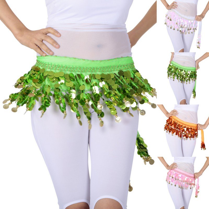 Women Belly Dance Hip Scarf with Gold Coins Oriental Indian Dance Waist Chain Fringe Tassel Belt Belly Dance Costume Accessories