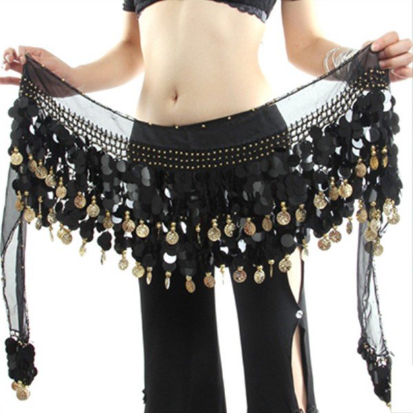 Women Belly Dance Hip Scarf with Gold Coins Oriental Indian Dance Waist Chain Fringe Tassel Belt Belly Dance Costume Accessories