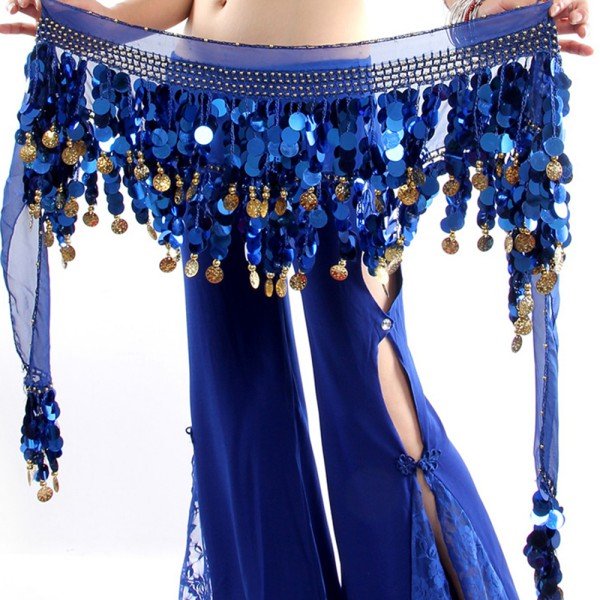 Women Belly Dance Hip Scarf with Gold Coins Oriental Indian Dance Waist Chain Fringe Tassel Belt Belly Dance Costume Accessories