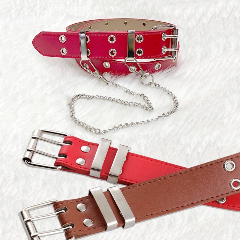 Stylish Pu Leather Belts With Chain And Alloy Buckle For Men's Double Kids Leather Belt