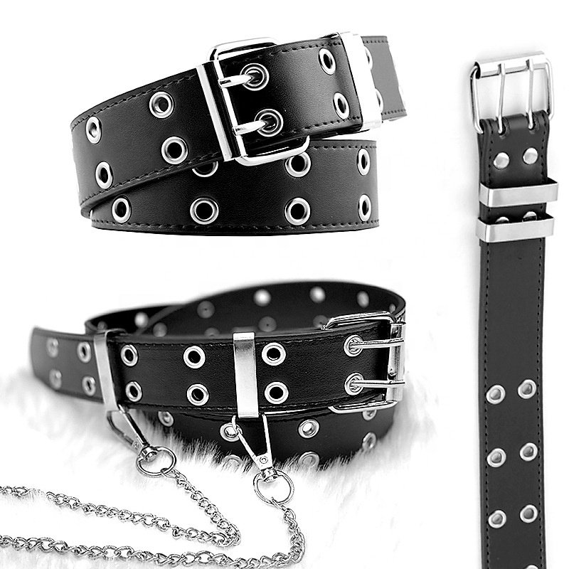 Stylish Pu Leather Belts With Chain And Alloy Buckle For Men's Double Kids Leather Belt