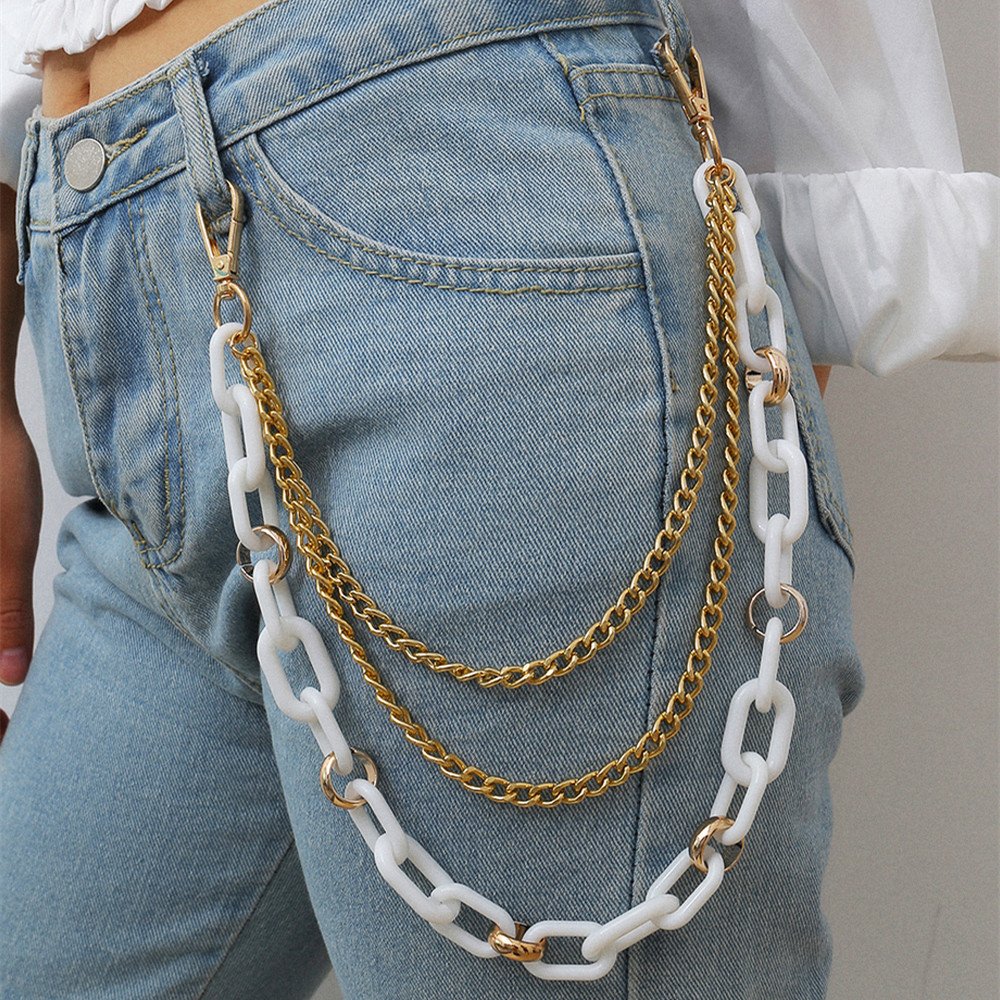European and American Popular Personality Metal Cross Colorful Acrylic Waist Chain For Women Multi-layer Manual Body Chain