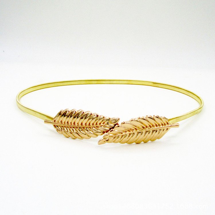 Spring metal leaf decorative belt women's fine elastic waist chain women's dress decorative belt