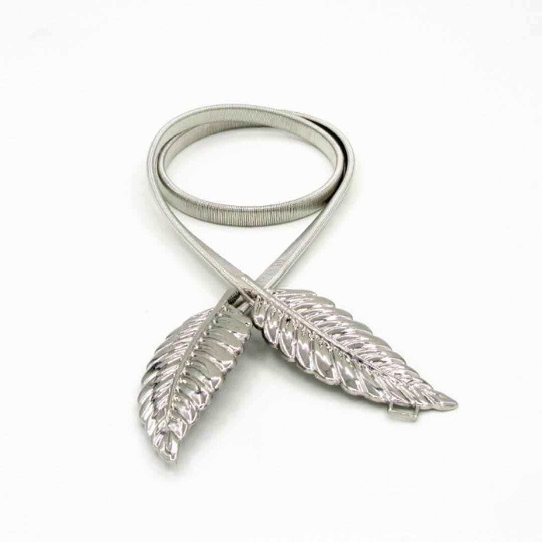 Spring metal leaf decorative belt women's fine elastic waist chain women's dress decorative belt
