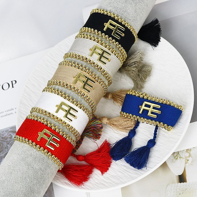 High quality 18K gold plated Bead Vintage Religious FE logo color Knit Belt accessories women Jewelry bracelets