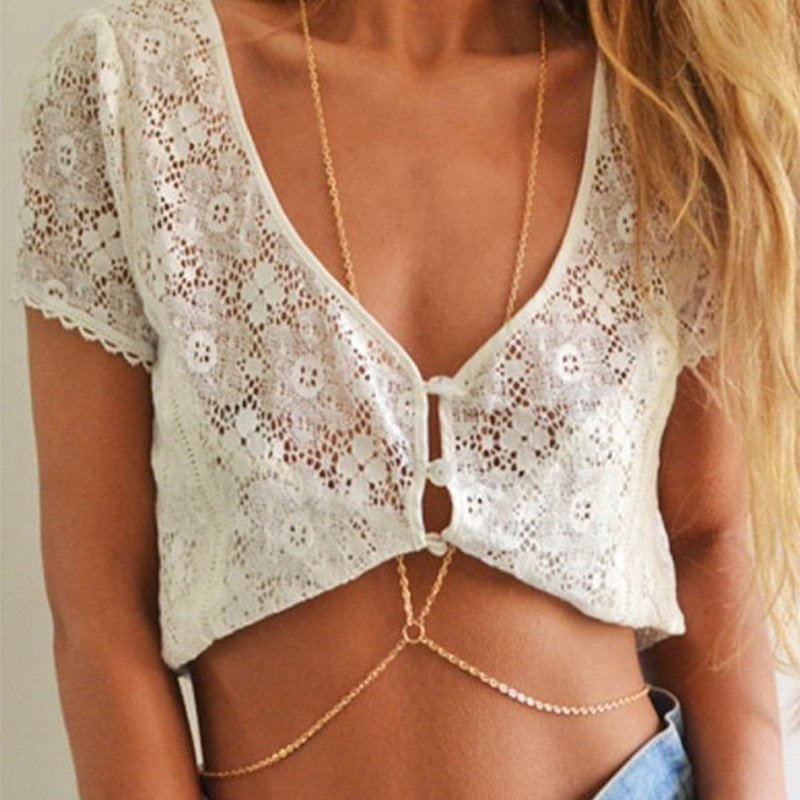 2023 Waist Chain Belt Heart Diamond Chest Body Jewelry Luxury Tassel Flashing Rhinestone Heart Waist Chain Gold Plated For Women
