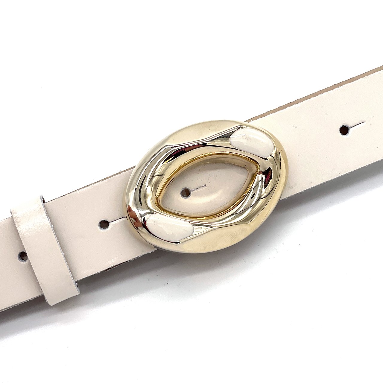 Top quality Genuine Leather Fashion Woman Belt Made in Italy with lt gold beige enamel ring chain buckle